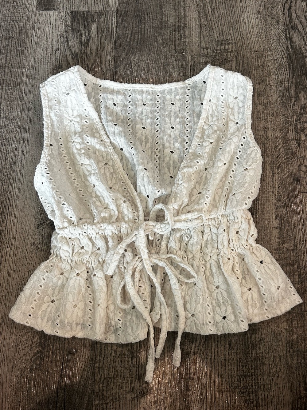 White Eyelet Tie-Front Sleeveless Top